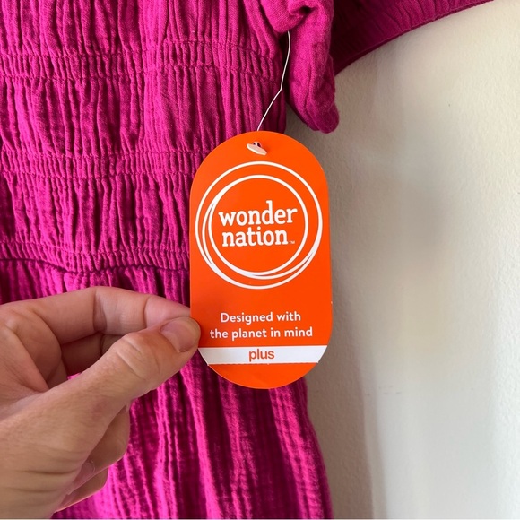 Wonder Nation Girls Pink Smocked Cotton Gauze Dress XL 14-16 Plus Puff Sleeve - Picture 3 of 11